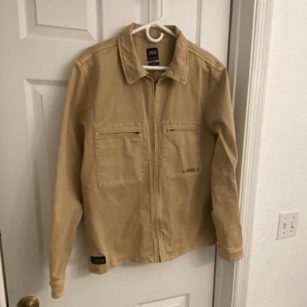 ZARA men dnwr military multipackets overshirt/jacket zipper beige Size XL